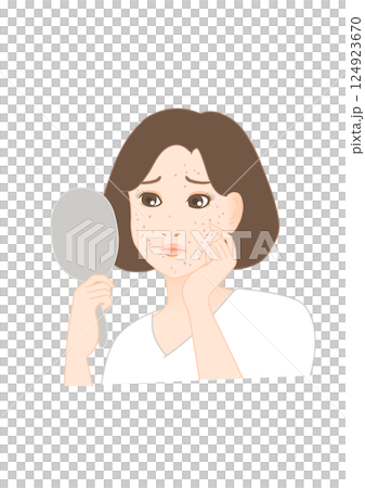 ニキビや吹き出物に悩む女性のイラスト ニキビや吹き出物に悩む女性のイラスト 124923670