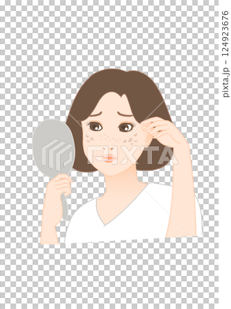 Illustration of a woman suffering from blemishes and freckles 124923676
