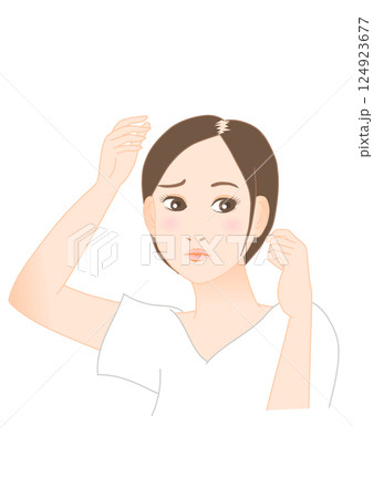 薄毛に悩む女性のイラスト 124923677