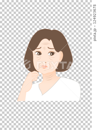 一名患有皺紋和皮膚下垂的女性的插圖 一名患有皺紋和皮膚下垂的女性的插圖 124923678