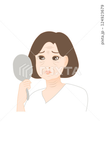 肌のシワやたるみに悩む女性のイラスト 124923679