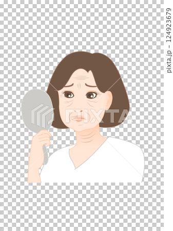 肌のシワやたるみに悩む女性のイラスト 124923679