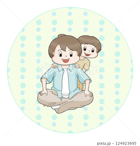 肩揉みをする男の子とお父さん 124923695