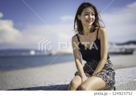 真夏のビーチ　女性イメージ　 124923752