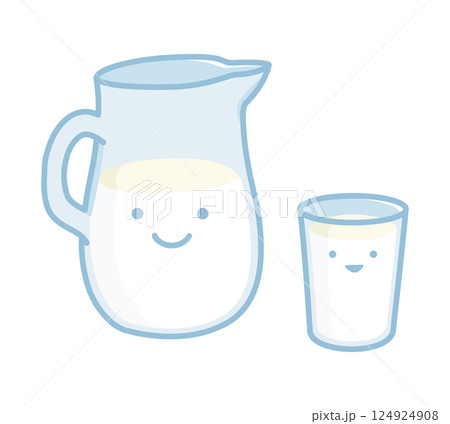 瓶とコップに入った牛乳のキャラクター 124924908