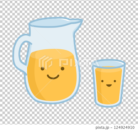 Orange juice characters in a bottle and a glass Orange juice characters in a bottle and a glass 124924910