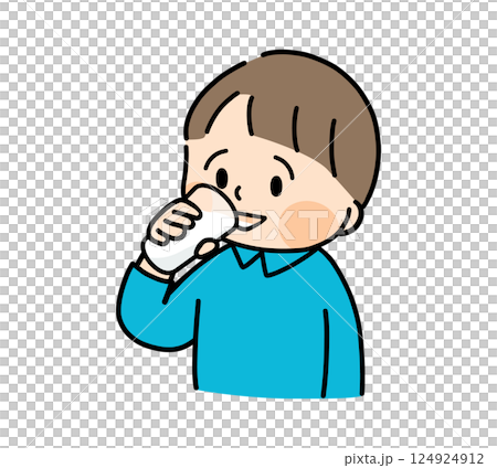 コップの牛乳を飲む笑顔の男の子 124924912