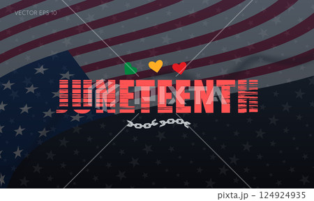 Distressed Red Juneteenth Design with Chains and American Flag Background 124924935