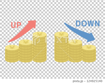 Money increases and decreases, rising and falling arrow illustration 124925140