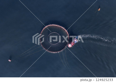 Image of fish ponds, the main form of aquaculture. Salmon, sea bass, sea bream and trout are the most commonly grown fish in fish ponds used for commercial fishing in the sea, lakes and ponds. Image of fish ponds, the main form of aquaculture. Salmon, sea bass, sea bream and trout are the most commonly grown fish in fish ponds used for commercial fishing in the sea, lakes and ponds. 124925233