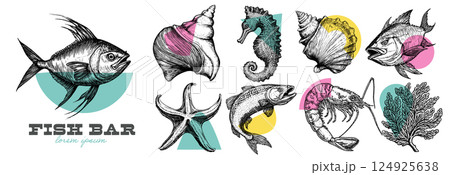 Illustrated Sea Creatures with Geometric Shapes 124925638
