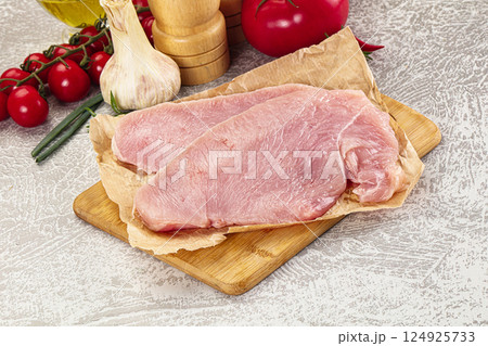 Raw uncooked turkey fillet steak 124925733