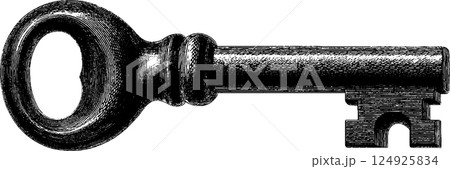 Vintage engraved skeleton key illustration for antique design concepts 124925834