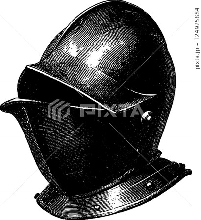 Vintage engraved knight helmet for historical design and decoration 124925884