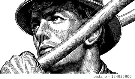 Heroic firefighter in engraved style illustration for emergency services design 124925906