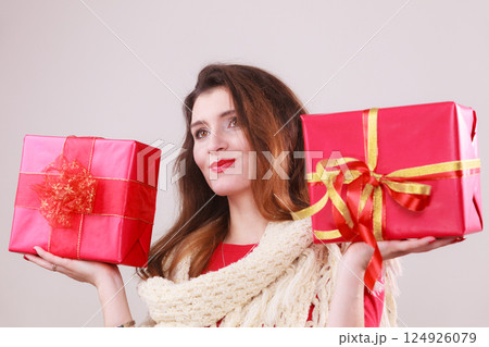 Woman with gifts. Woman with gifts. 124926079