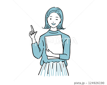 ノートパソコンを持ってウインク＆指差しする女性 124926190