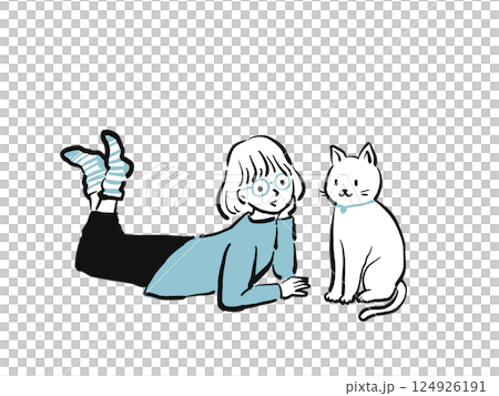 猫とお話するメガネの女の子 124926191