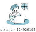 在宅でパソコンを開くポニーテールの女性 124926195