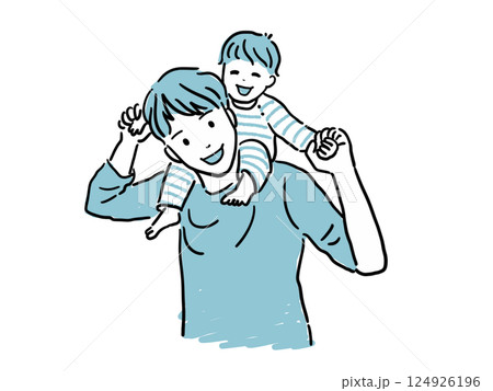子どもをおんぶするイクメンパパ 子どもをおんぶするイクメンパパ 124926196