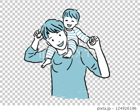 子どもをおんぶするイクメンパパ 子どもをおんぶするイクメンパパ 124926196