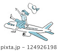 旅行に出発する飛行機に乗った女の子 124926198