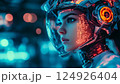 未来を見据えるサイバー女性の横顔ポートレート 124926404