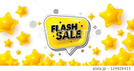 Flash sale winner banner with 3d stars. Golden stars banner. Flash sale 3d bubble. Discount adhesive banner. Chat special offer icon. Review rate background. Vector Flash sale winner banner with 3d stars. Golden stars banner. Flash sale 3d bubble. Discount adhesive banner. Chat special offer icon. Review rate background. Vector 124926413