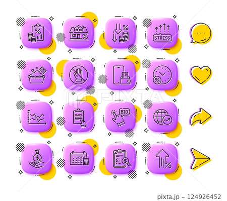 Accounting report, Diagram chart and Tax document line icons. App 3d buttons. Social media comment, share, like icons. Pack of Calendar, Loan percent, Launder money icon. Vector Accounting report, Diagram chart and Tax document line icons. App 3d buttons. Social media comment, share, like icons. Pack of Calendar, Loan percent, Launder money icon. Vector 124926452