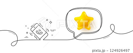 Call center service line icon. Continuous line with 3d star. Phone support sign. Feedback symbol. 3d star in speech bubble. Call center single line ribbon. Loop curve pattern. Vector Call center service line icon. Continuous line with 3d star. Phone support sign. Feedback symbol. 3d star in speech bubble. Call center single line ribbon. Loop curve pattern. Vector 124926497