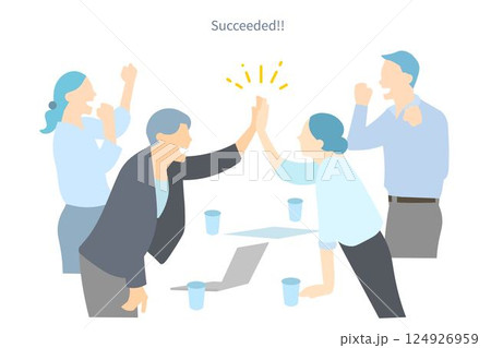 ハイタッチをする男女のチームー交渉成立ー契約ー成功ービジネスパーソンベクターイラスト素材 124926959