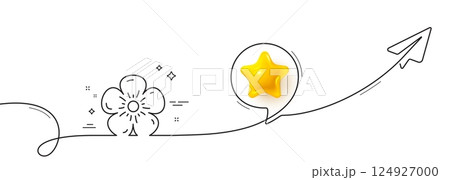 Natural linen line icon. Continuous line with share plane. Organic tested sign. Fair trade symbol. 3d star in speech bubble. Natural linen single line ribbon. Loop curve pattern. Vector 124927000