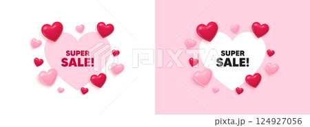 Super sale heart shaped banner. 3d flying hearts. Super Sale tag. Special offer price sign. Advertising Discounts symbol. Valentines day greeting card. Cute 3d love hearts. Vector Super sale heart shaped banner. 3d flying hearts. Super Sale tag. Special offer price sign. Advertising Discounts symbol. Valentines day greeting card. Cute 3d love hearts. Vector 124927056