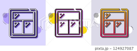 Window line icon. Halftone dotted pattern. Gradient icon with grain shadow. Glass frame sign. Building window symbol. Line window icon. Various designs. Vector 124927087