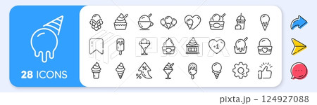 Ice cream line icons. Interest rate, AI generate, Inflation icons. Vanilla sundae, frozen yogurt, bubble waffle. Sweet dessert food, milkshake with ice cream, sundae icons. Vector 124927088