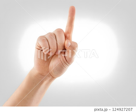Human Hand Pointing with Index Finger Isolated on White Background 124927207
