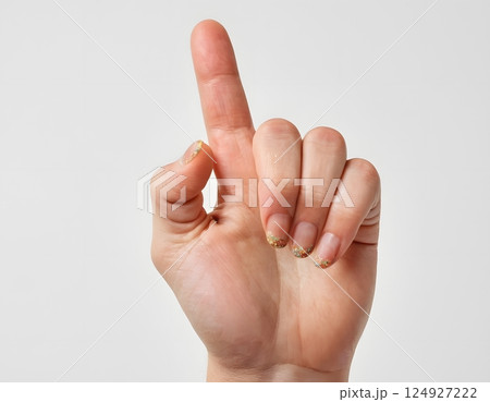 Human Hand Pointing with Index Finger Isolated on White Background 124927222