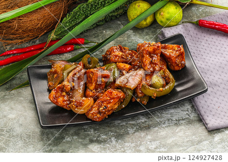 Indian cuisine - paneer with chilli 124927428