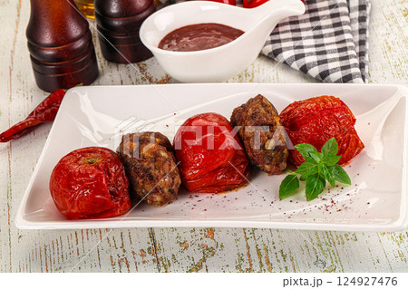 Turkish cuisine - Domatesli Kebab with tomato Turkish cuisine - Domatesli Kebab with tomato 124927476