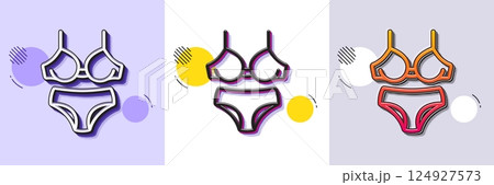 Lingerie line icon. Halftone dotted pattern. Gradient icon with grain shadow. Breast bra and Panties sign. Women underwear symbol. Line lingerie icon. Various designs. Vector 124927573