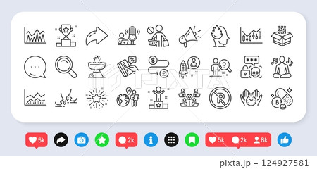 Credit card, Safe time and Qr code line icons pack. Social media: share, comment, like icons. Teamwork, Yoga music, Megaphone web icon. Talk, Search, No parking pictogram. Vector Credit card, Safe time and Qr code line icons pack. Social media: share, comment, like icons. Teamwork, Yoga music, Megaphone web icon. Talk, Search, No parking pictogram. Vector 124927581