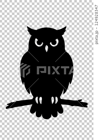 Silhouette illustration of an owl spreading its wings and taking off 124928347