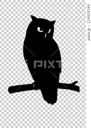 Silhouette illustration of an owl spreading its wings and taking off Silhouette illustration of an owl spreading its wings and taking off 124928349