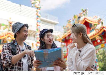 Travel adventures with friends in vibrant cultural locations engaging experiences joyful moments 124928460