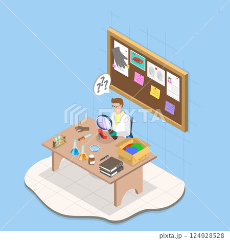 3D Isometric Flat Vector Illustration of Forensic Science, Criminology 124928528