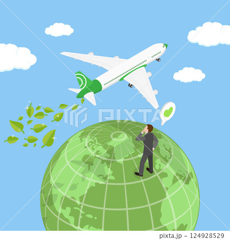 3D Isometric Flat Vector Illustration of Green Aviation Fuel, Hybrid Eco Engine 124928529