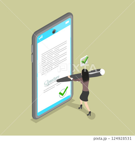 3D Isometric Flat Vector Illustration of Electronicaly Signed Document, Digital Xontract, E-document 3D Isometric Flat Vector Illustration of Electronicaly Signed Document, Digital Xontract, E-document 124928531