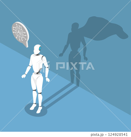 3D Isometric Flat Vector Illustration of AI Superhero, Machine Learning 124928541