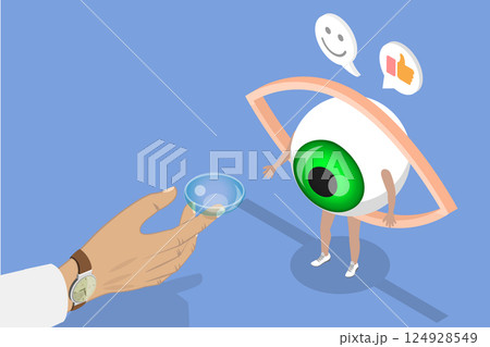 3D Isometric Flat Vector Illustration of Contact Lenses , Ophthalmology 124928549