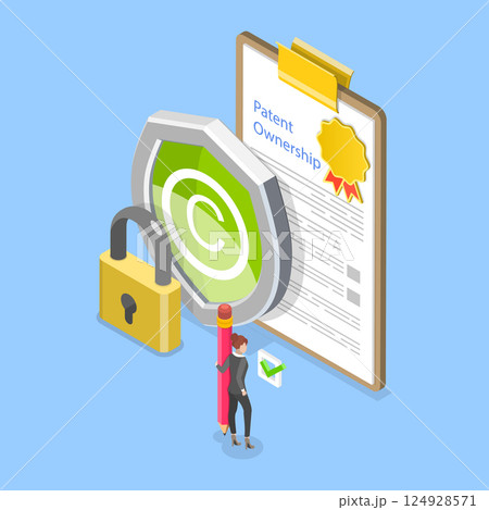 3D Isometric Flat Vector Illustration of Intellectual Property, Copyrights and Trademarks 124928571